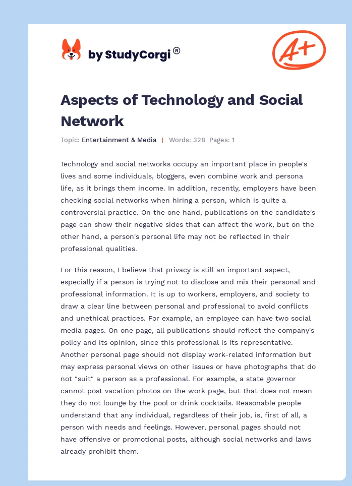 Aspects of Technology and Social Network. Page 1
