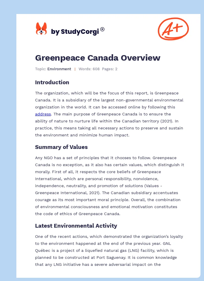 Greenpeace Canada Overview. Page 1