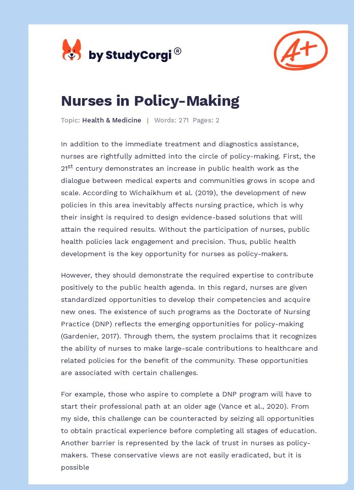 Nurses in Policy-Making. Page 1