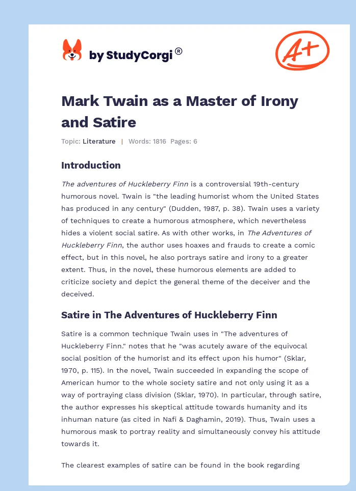 Mark Twain as a Master of Irony and Satire. Page 1