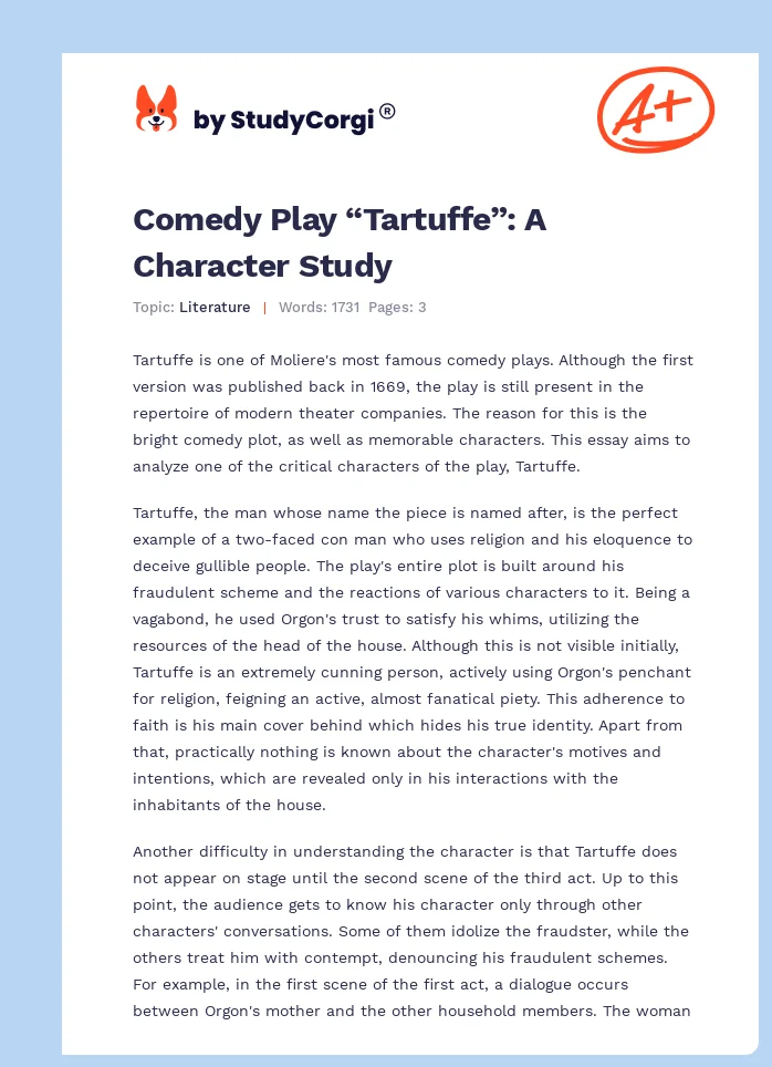 Comedy Play “Tartuffe”: A Character Study. Page 1