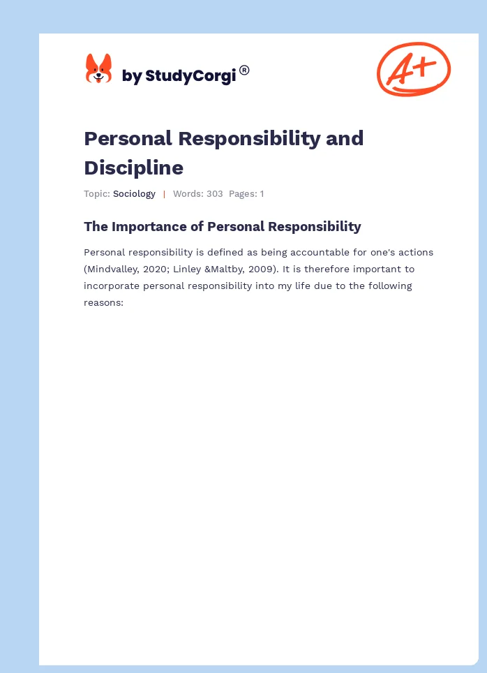 Personal Responsibility and Discipline. Page 1