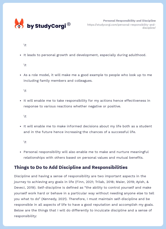Personal Responsibility and Discipline. Page 2