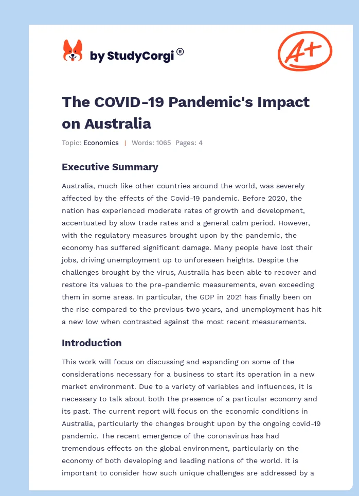 The COVID-19 Pandemic's Impact on Australia. Page 1