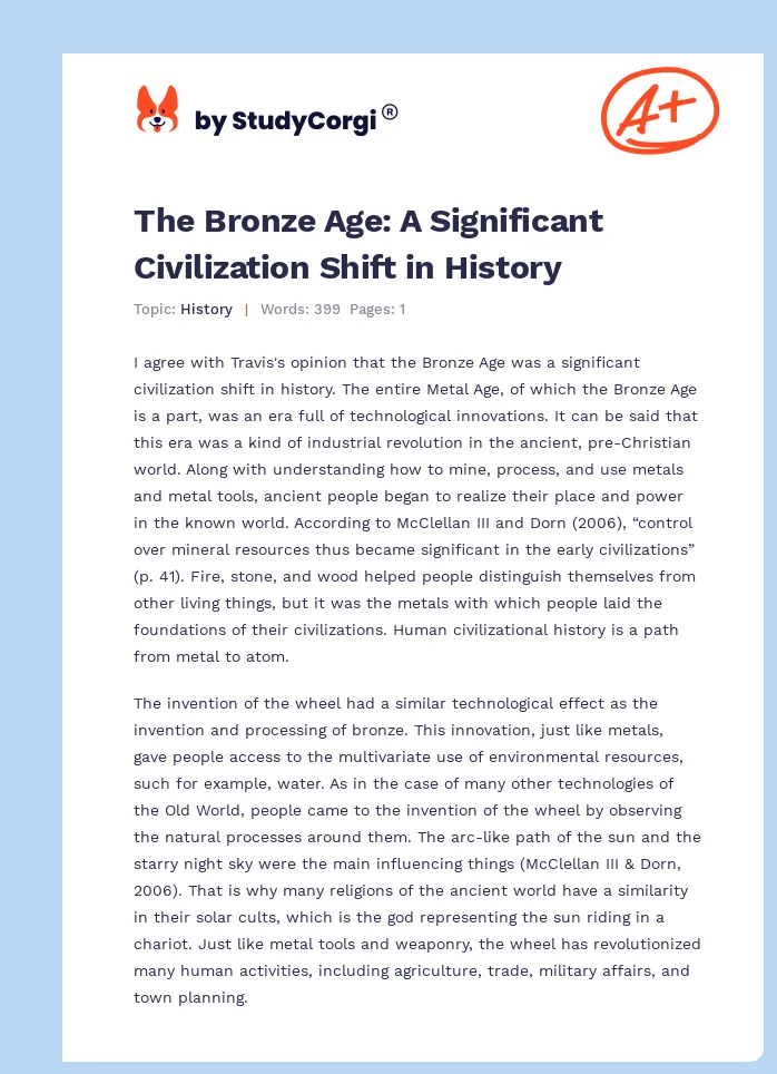 The Bronze Age: A Significant Civilization Shift in History. Page 1