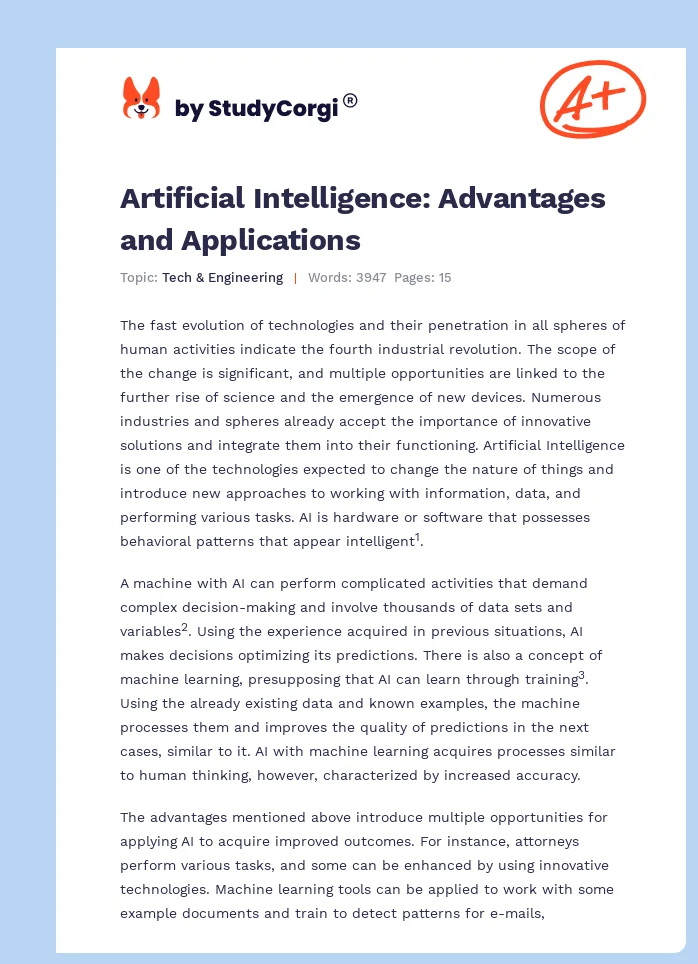 Artificial Intelligence: Advantages and Applications. Page 1