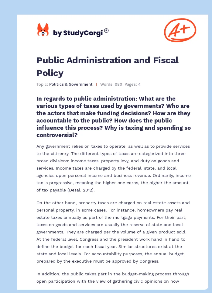 Public Administration and Fiscal Policy. Page 1