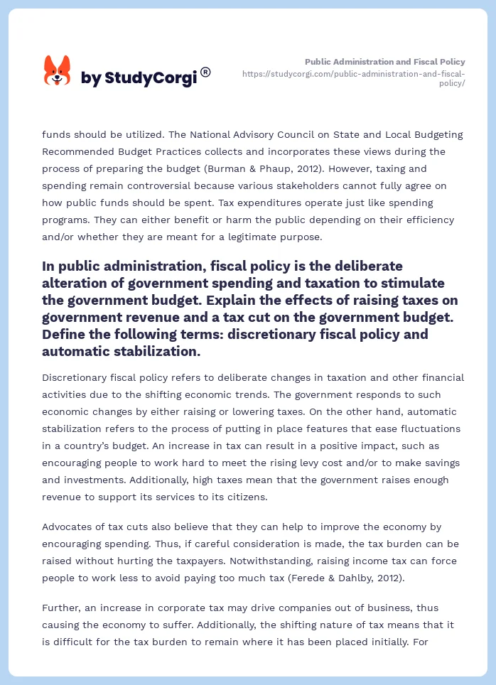 Public Administration and Fiscal Policy. Page 2