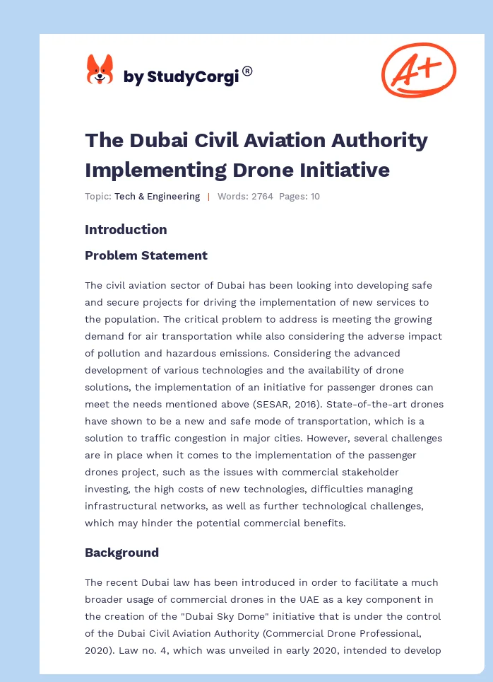 The Dubai Civil Aviation Authority Implementing Drone Initiative. Page 1