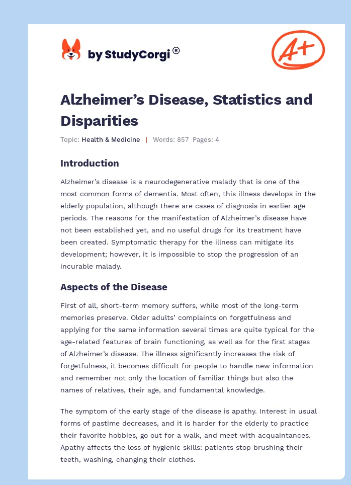Alzheimer’s Disease, Statistics and Disparities. Page 1