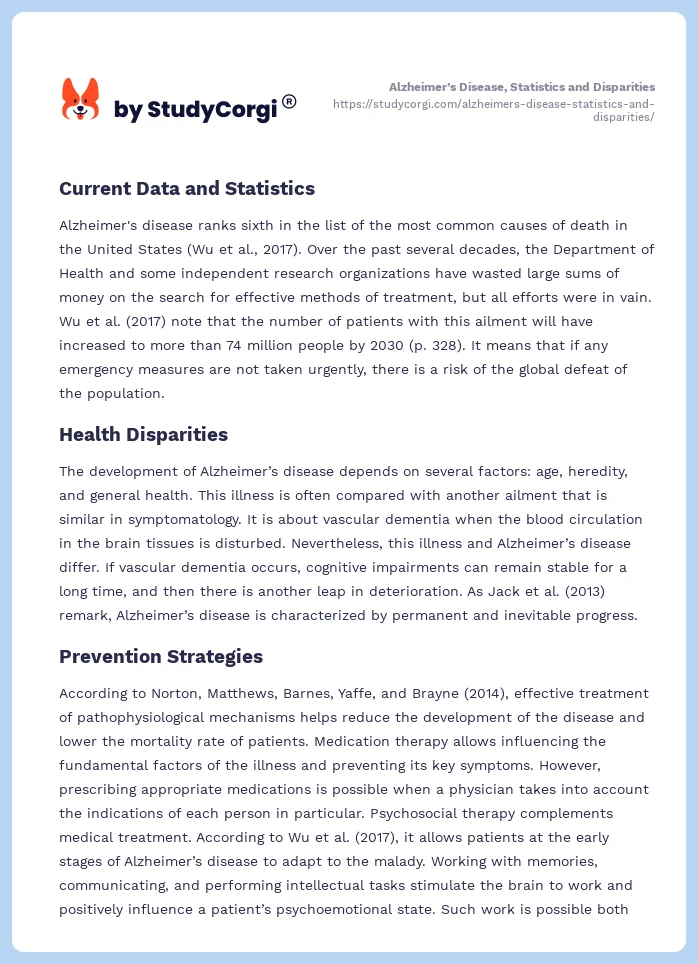 Alzheimer’s Disease, Statistics and Disparities. Page 2