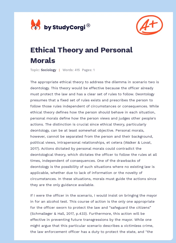 Ethical Theory and Personal Morals. Page 1
