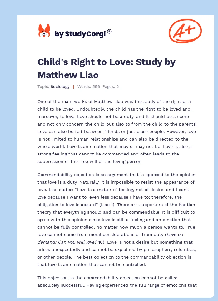 Child's Right to Love: Study by Matthew Liao. Page 1