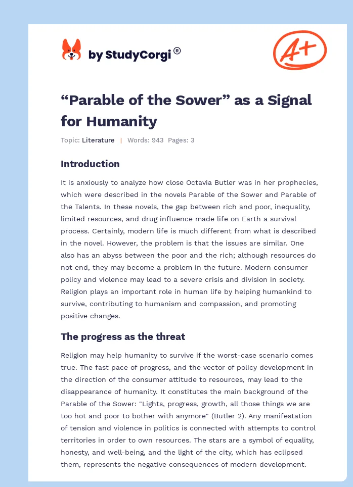 “Parable of the Sower” as a Signal for Humanity. Page 1