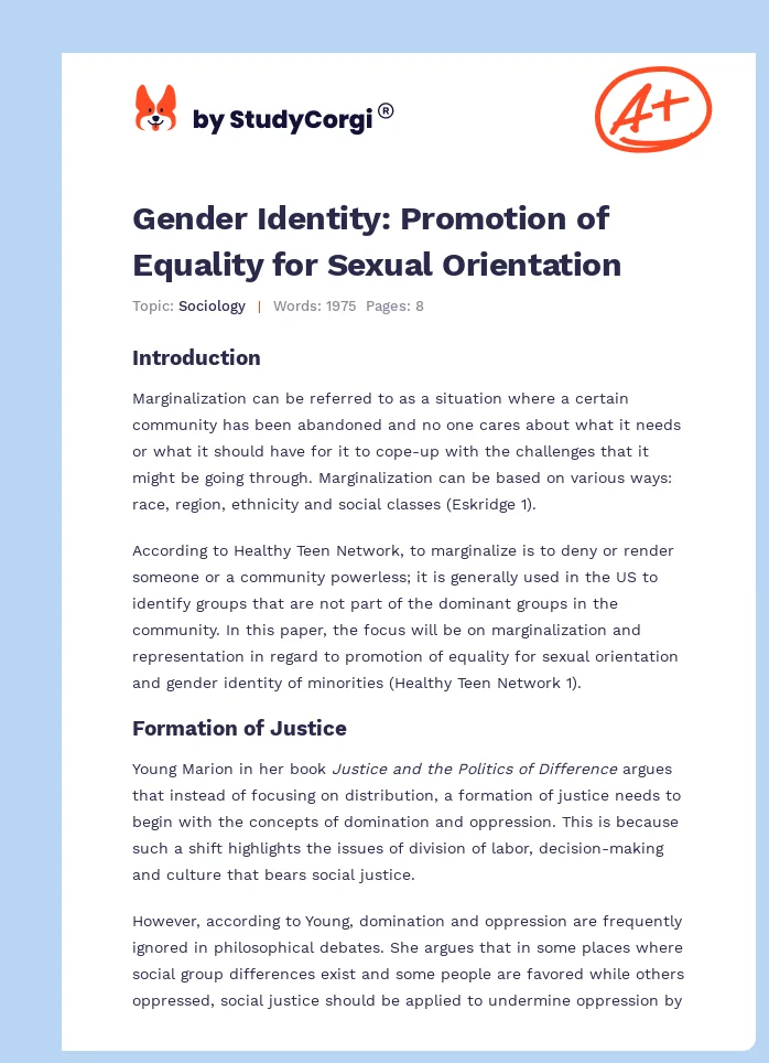 Gender Identity: Promotion of Equality for Sexual Orientation. Page 1