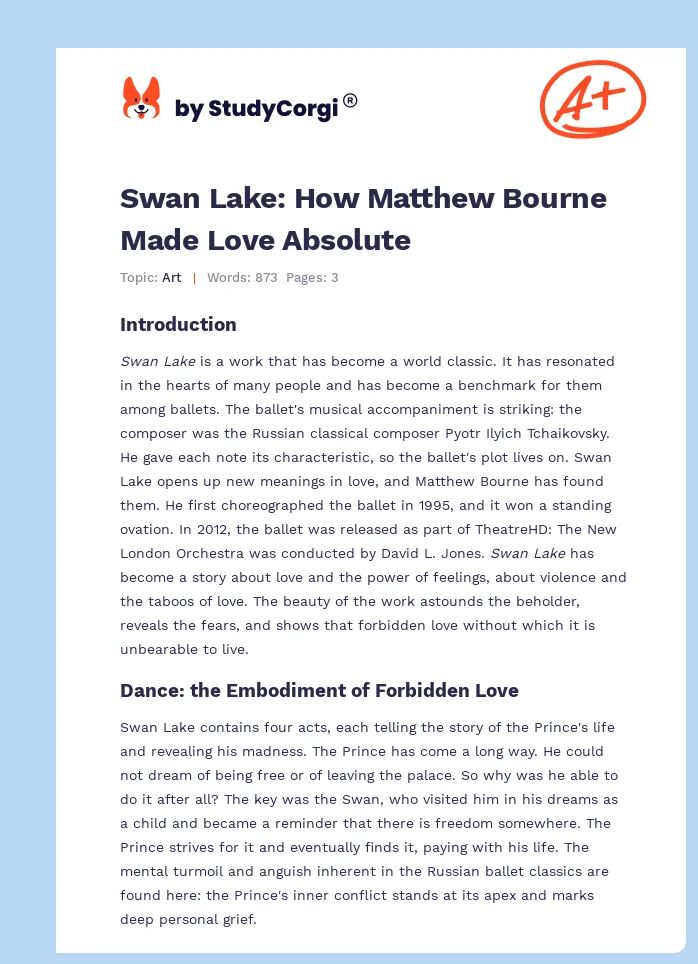 Swan Lake: How Matthew Bourne Made Love Absolute. Page 1