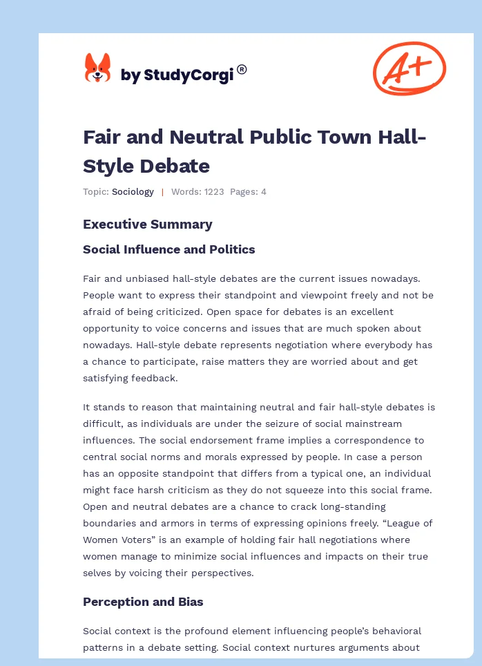 Fair and Neutral Public Town Hall-Style Debate. Page 1