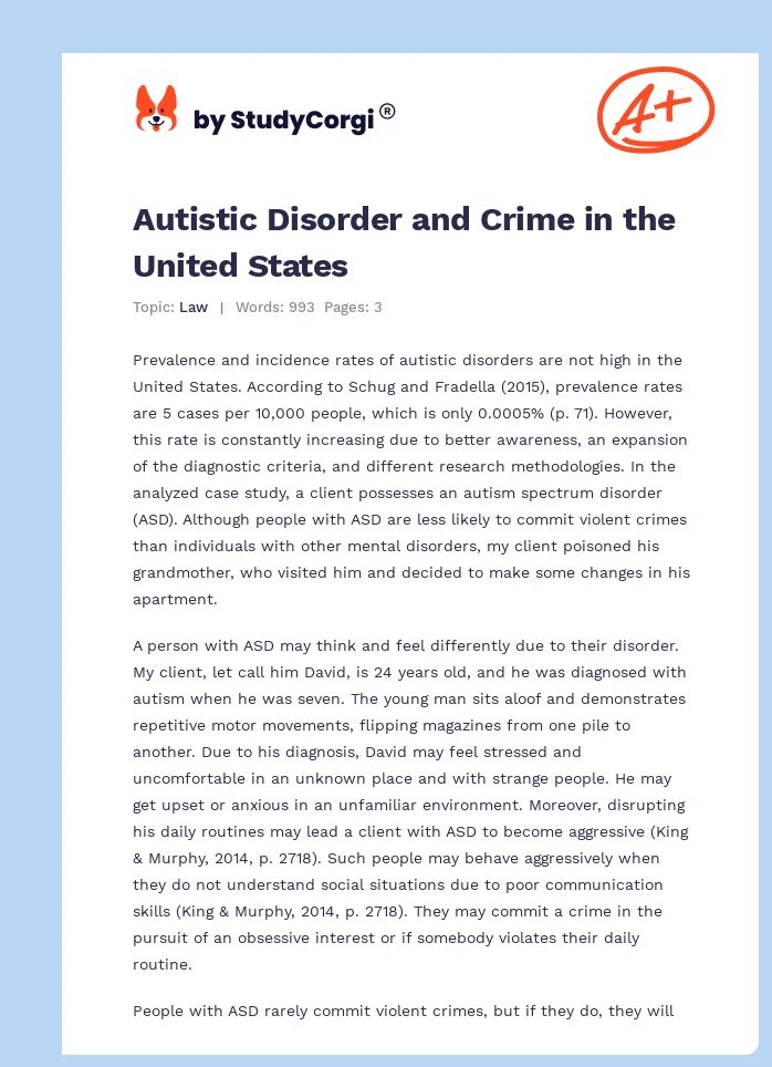 Autistic Disorder and Crime in the United States. Page 1