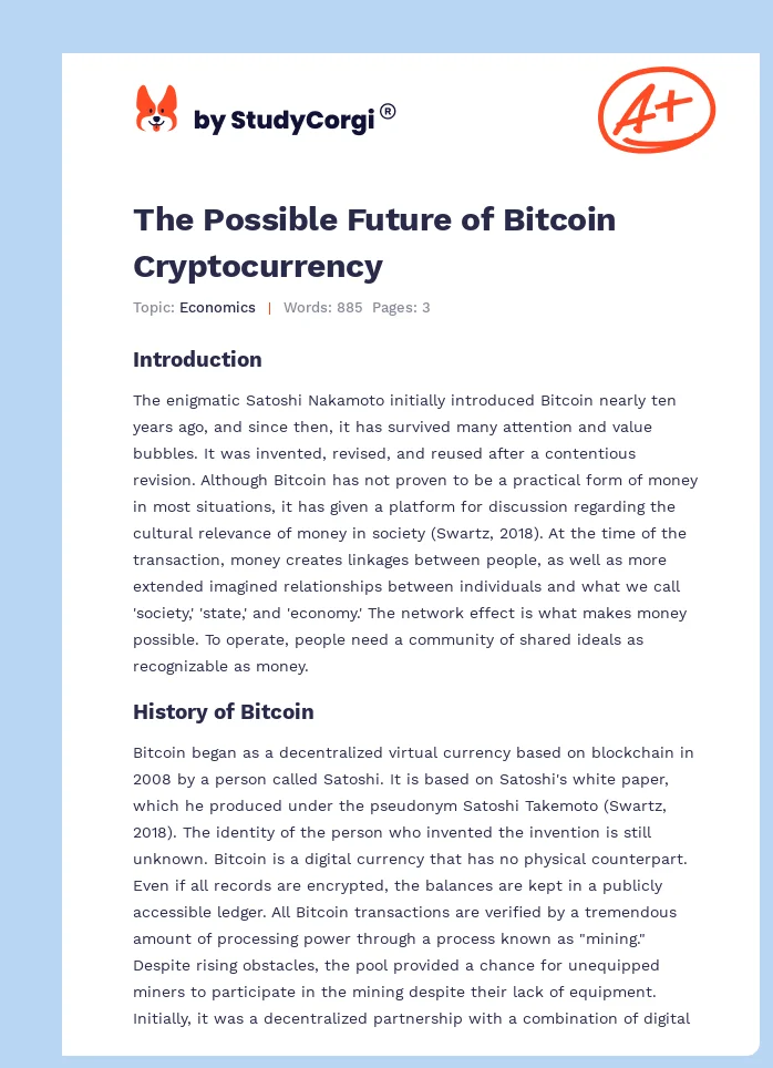 The Possible Future of Bitcoin Cryptocurrency. Page 1