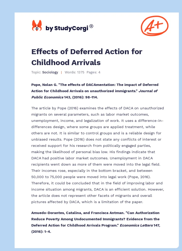 Effects of Deferred Action for Childhood Arrivals. Page 1