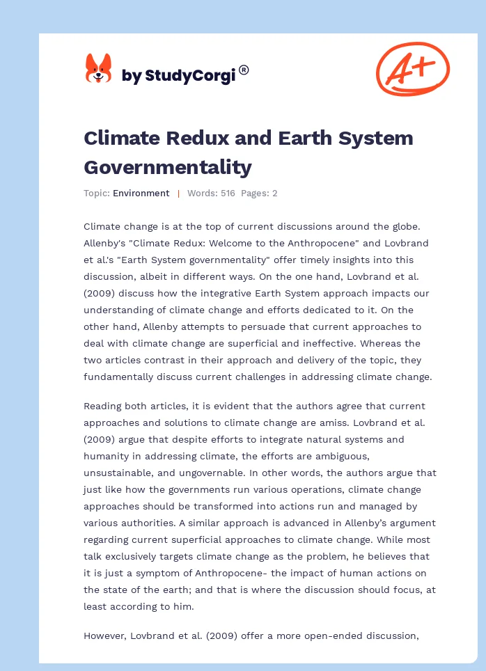 Climate Redux and Earth System Governmentality. Page 1