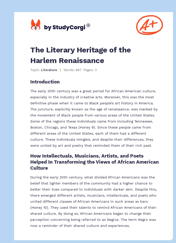 The Literary Heritage of the Harlem Renaissance. Page 1