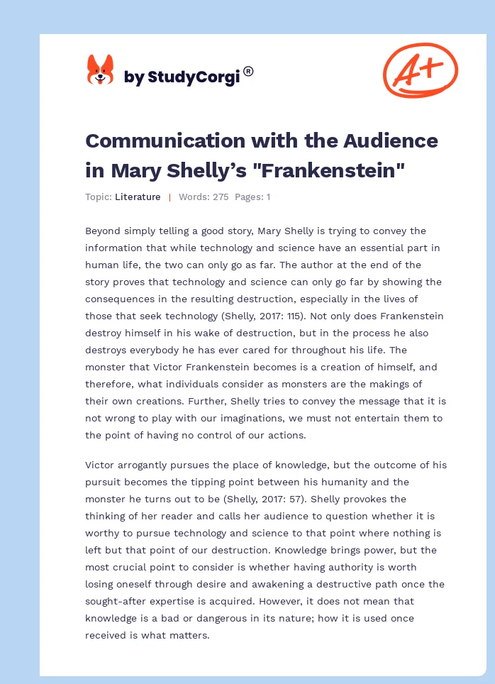 Communication with the Audience in Mary Shelly’s "Frankenstein". Page 1