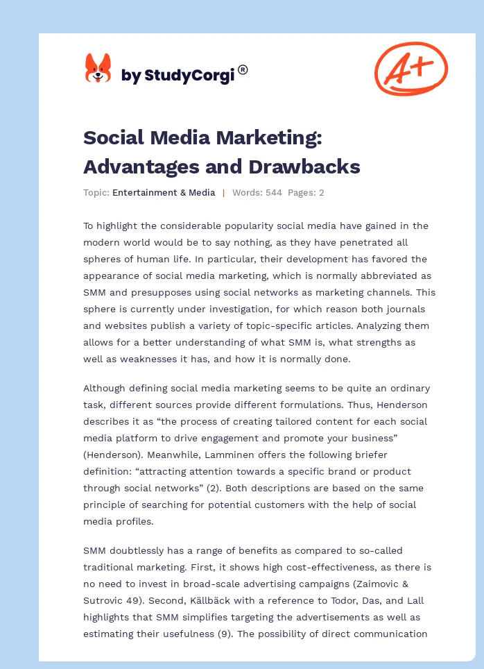 Social Media Marketing: Advantages and Drawbacks. Page 1