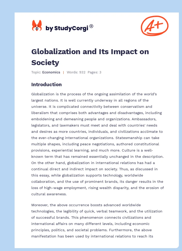 Globalization and Its Impact on Society. Page 1