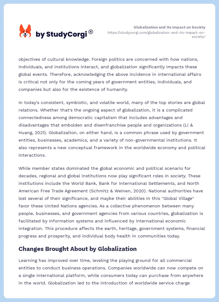 Globalization and Its Impact on Society. Page 2