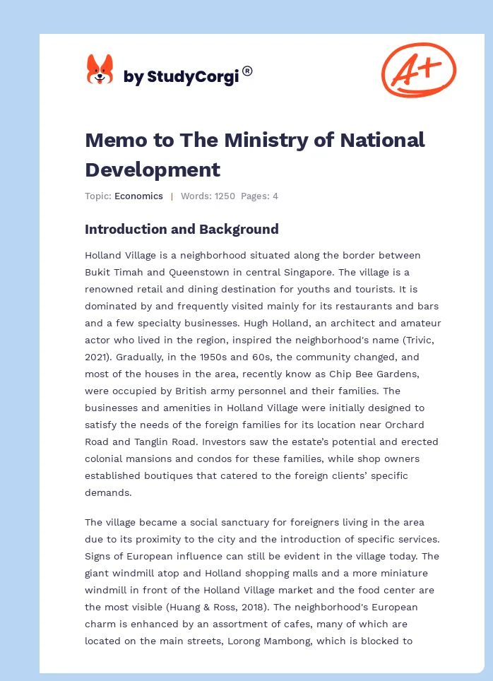 Memo to The Ministry of National Development. Page 1