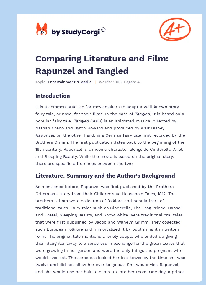 Comparing Literature and Film: Rapunzel and Tangled. Page 1