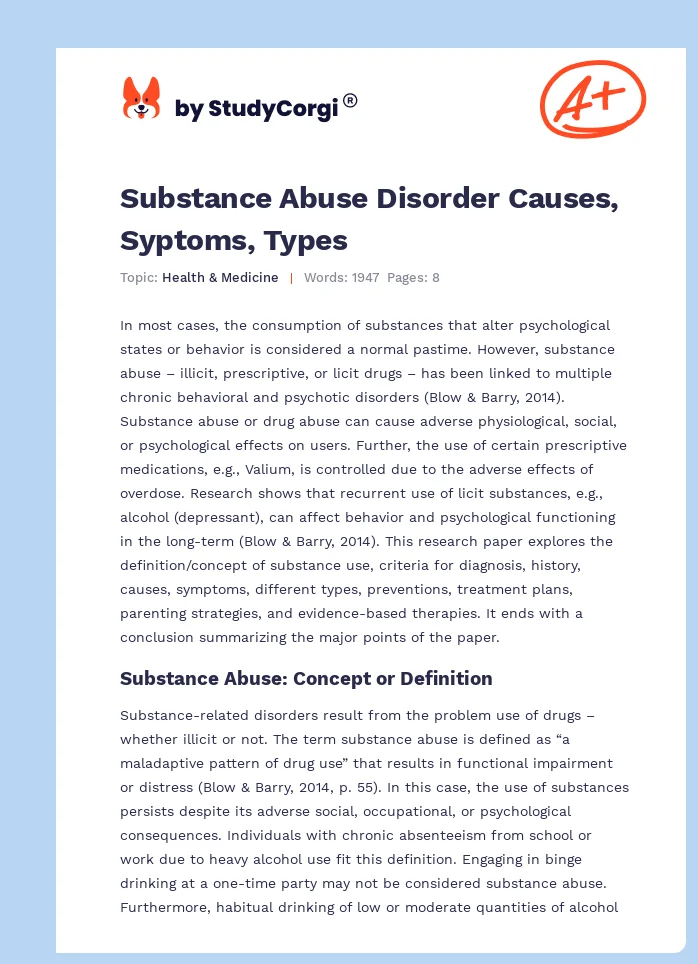 Substance Abuse Disorder Causes, Syptoms, Types. Page 1