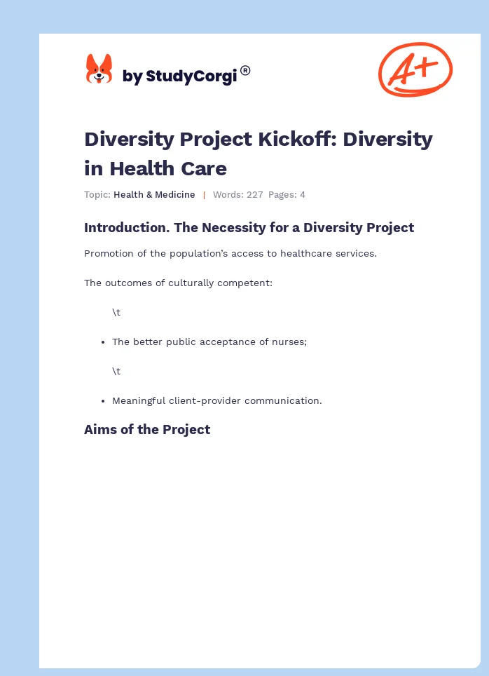 Diversity Project Kickoff: Diversity in Health Care. Page 1