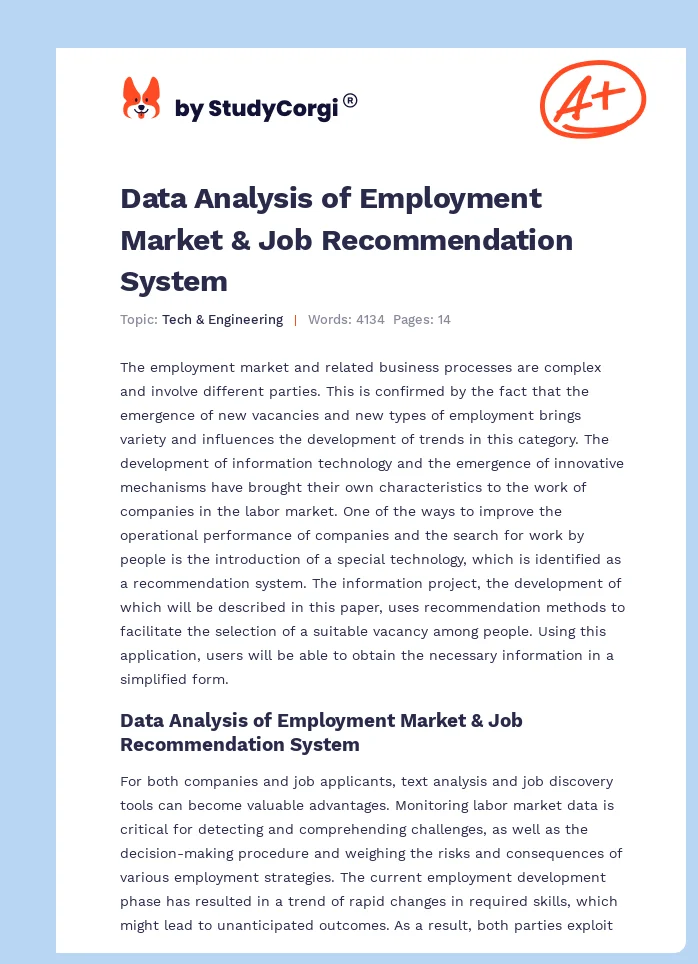 Data Analysis of Employment Market & Job Recommendation System. Page 1
