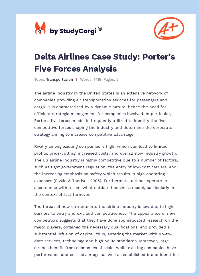 Delta Airlines Case Study: Porter’s Five Forces Analysis. Page 1