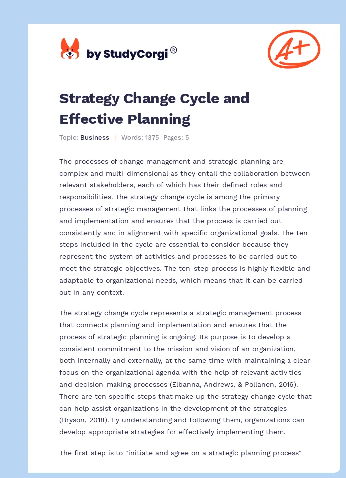 Strategy Change Cycle and Effective Planning. Page 1