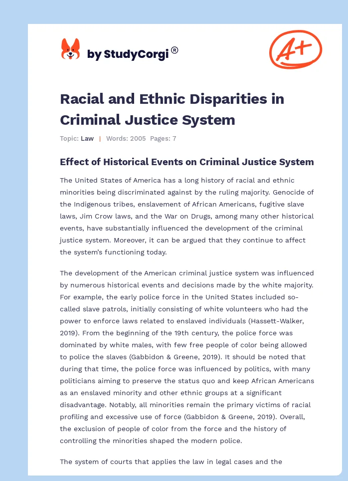 Racial and Ethnic Disparities in Criminal Justice System. Page 1