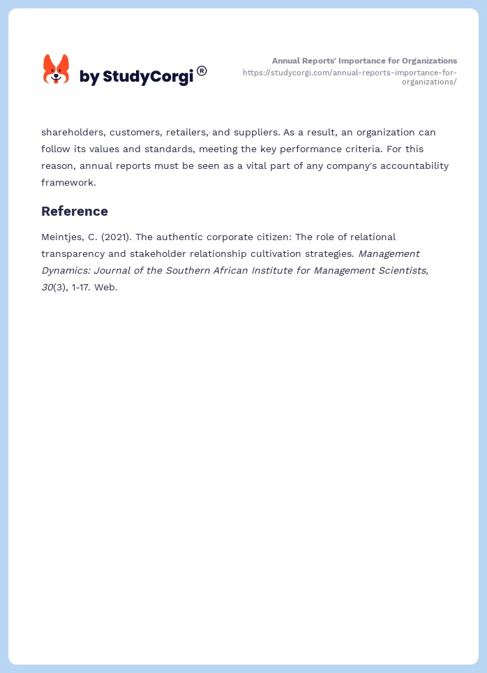 Annual Reports' Importance for Organizations. Page 2