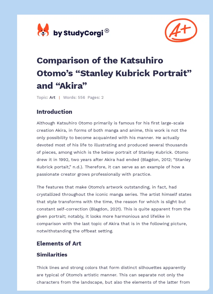 Comparison of the Katsuhiro Otomo’s “Stanley Kubrick Portrait” and “Akira”. Page 1