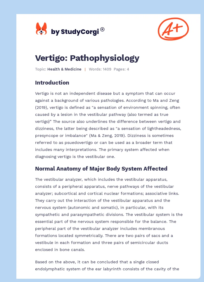 Vertigo: Pathophysiology. Page 1