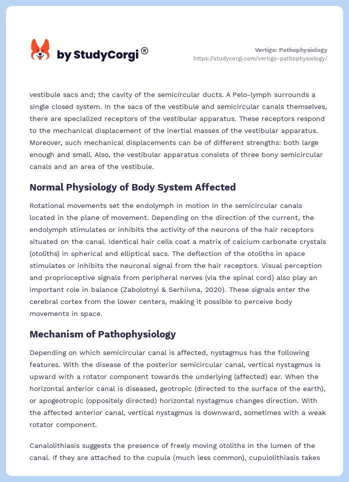 Vertigo: Pathophysiology. Page 2