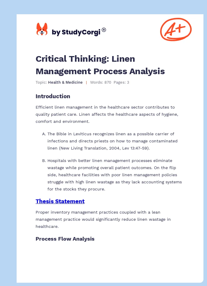 Critical Thinking: Linen Management Process Analysis. Page 1