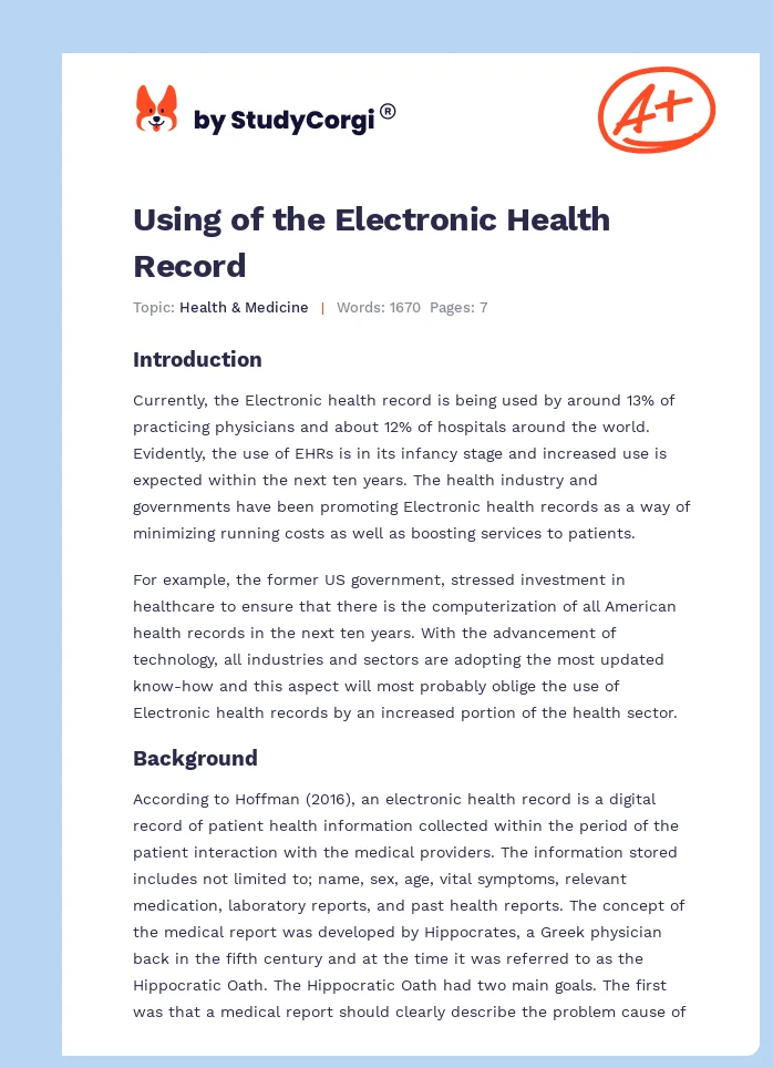 Using of the Electronic Health Record. Page 1