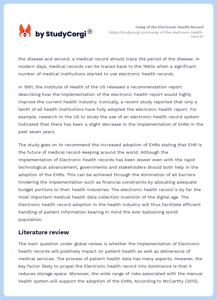 Using of the Electronic Health Record. Page 2