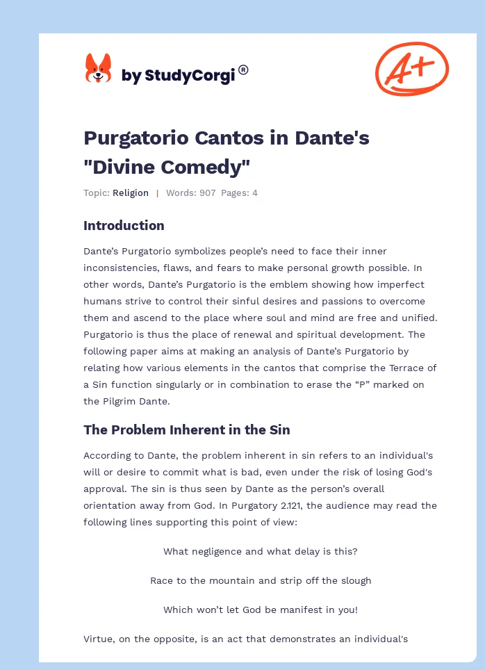 Purgatorio Cantos in Dante's "Divine Comedy". Page 1