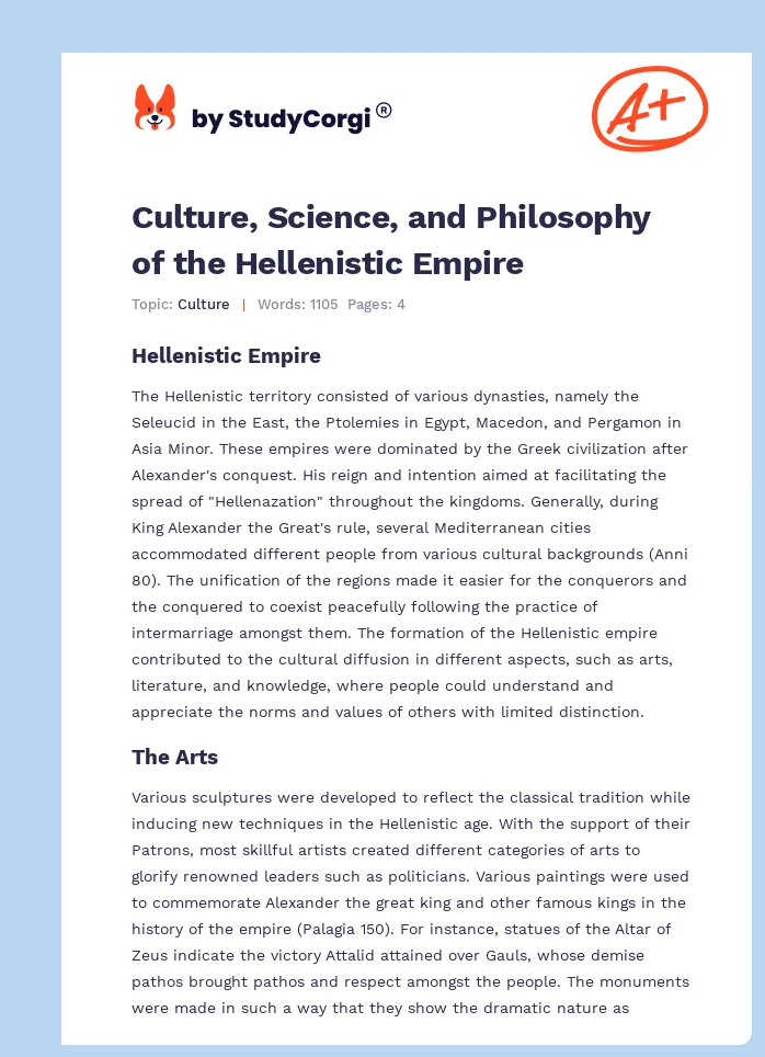 Culture, Science, and Philosophy of the Hellenistic Empire. Page 1