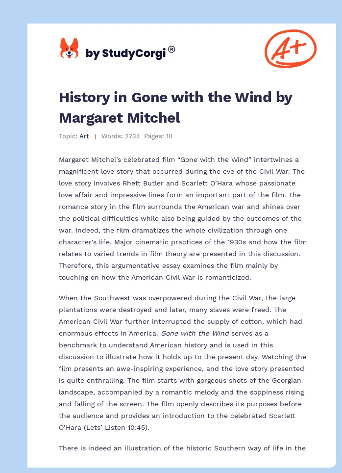 History in Gone with the Wind by Margaret Mitchel. Page 1