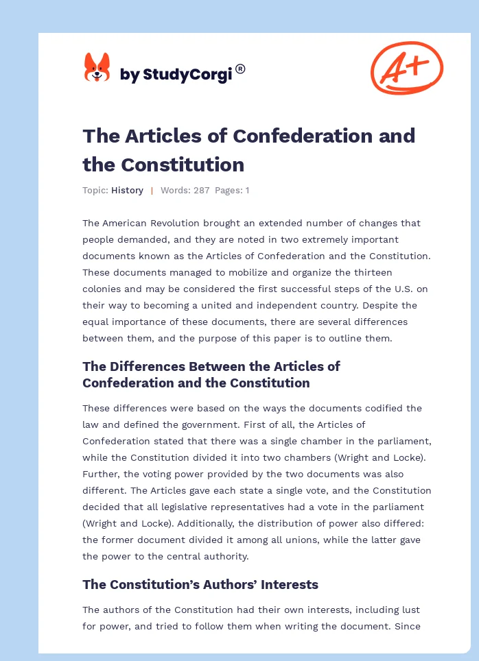 The Articles of Confederation and the Constitution. Page 1