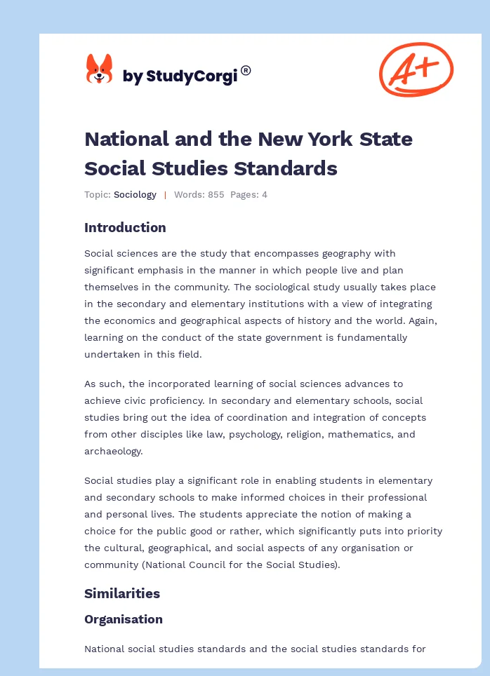 National and the New York State Social Studies Standards. Page 1